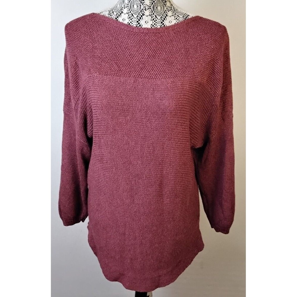 Croft & Barrow Women Textured Maroon Sweater Boat Neck Size L